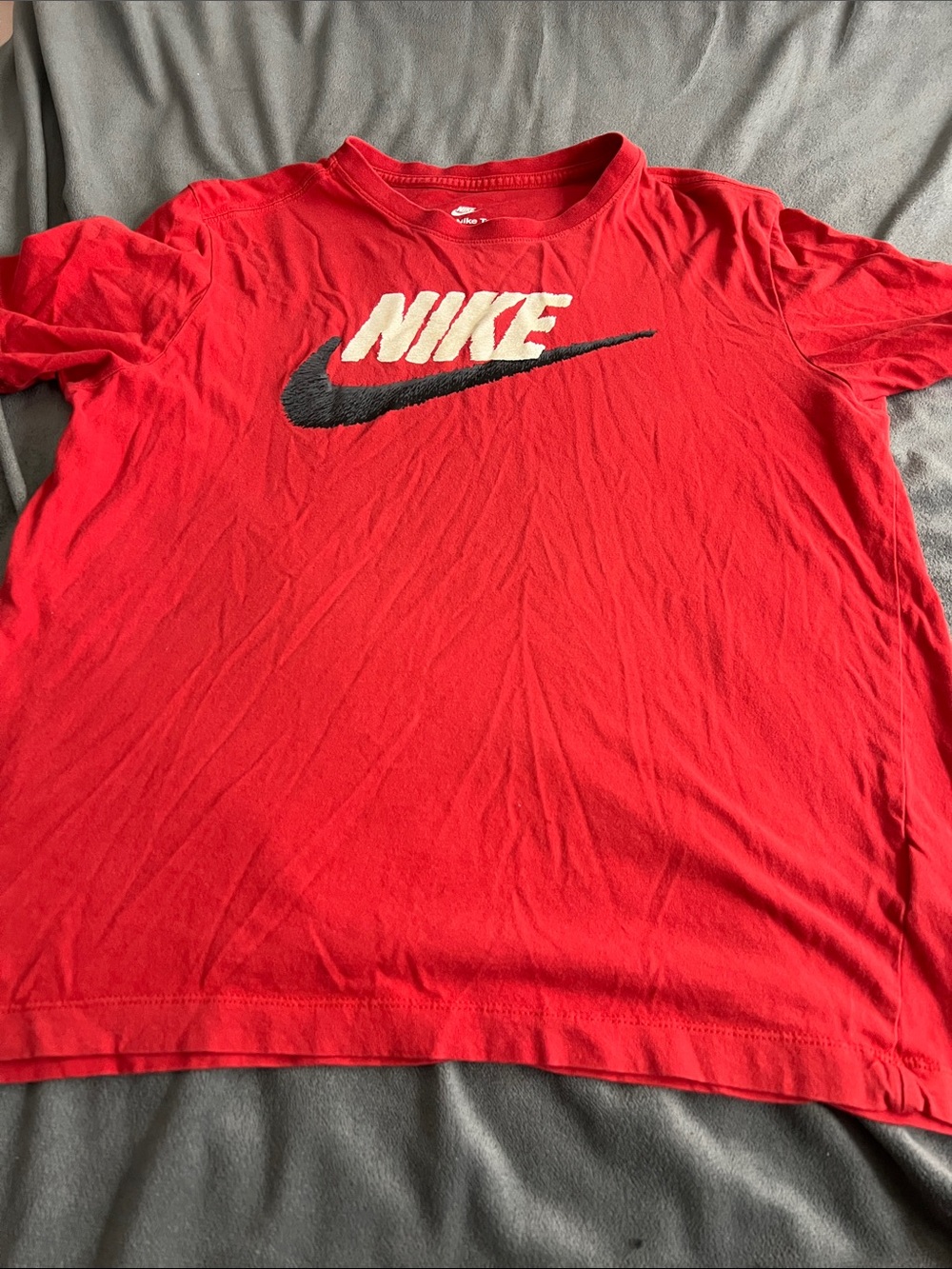 Nike Red T-Shirt with Black Swoosh and White Logo